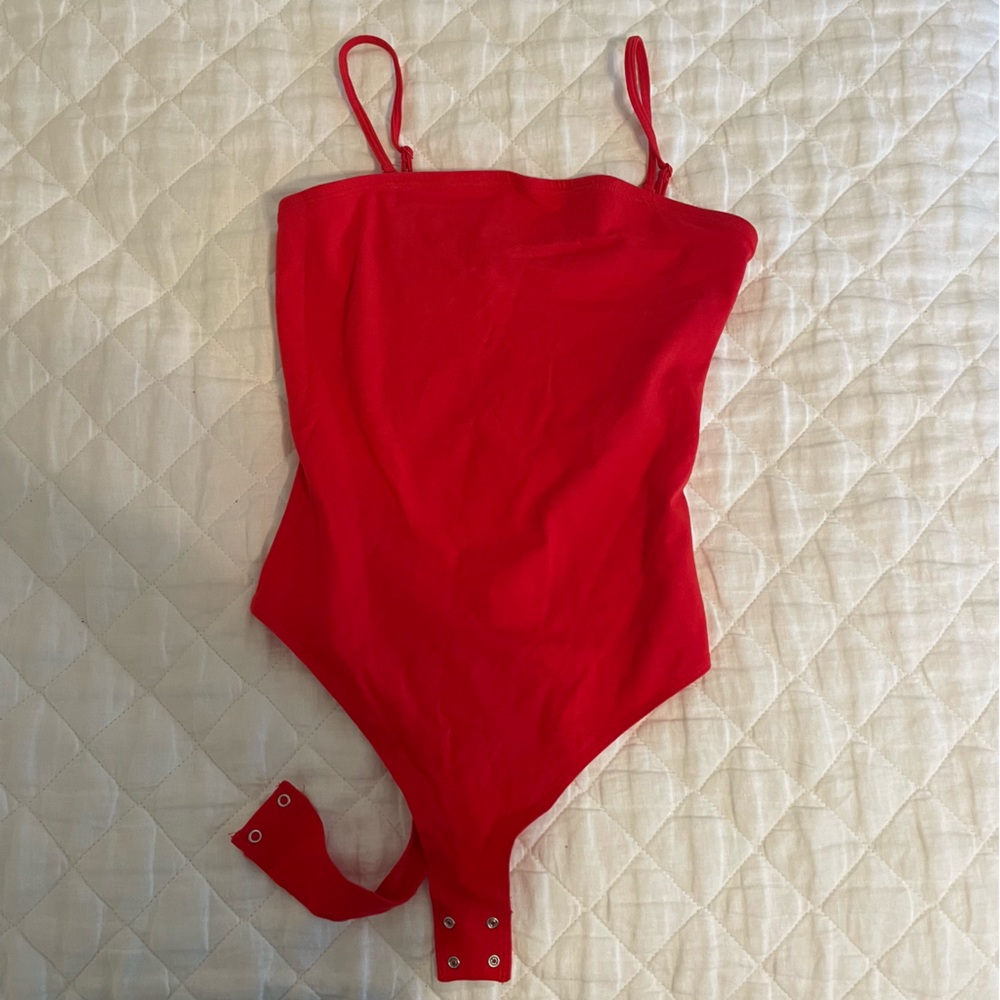 Red tube top bodysuit